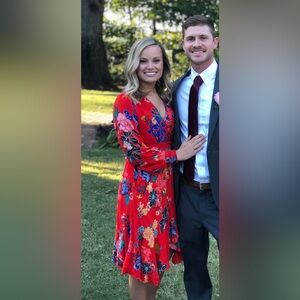 Anthropologie Red Floral Wrap Dress